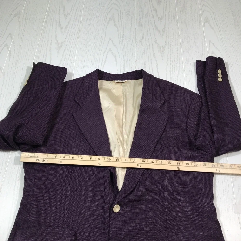 Vintage Bill Blass Silk Blazer Mens 44 Purple 2 Button Pockets Academia 80s